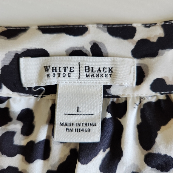 White House Black Market Black and White Leopard-Print 100% Silk Blouse - Picture 5 of 6
